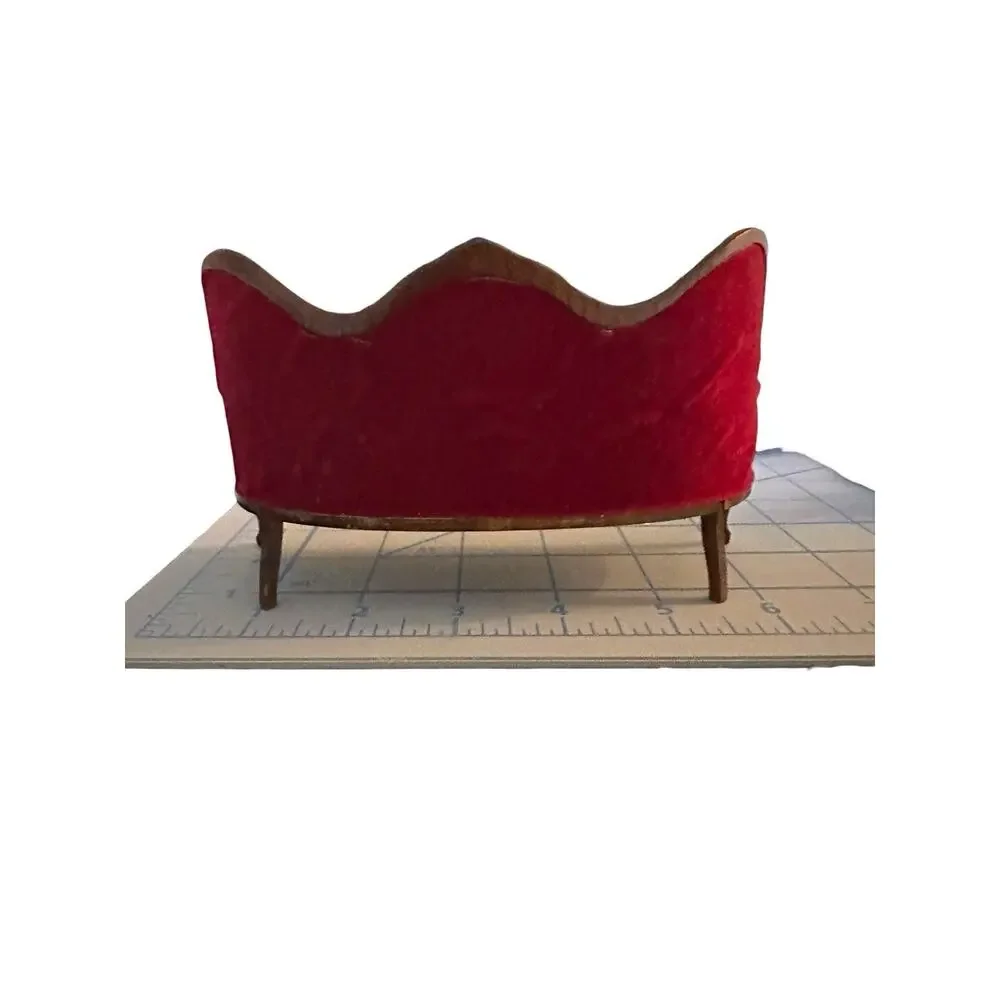 Victorian 1:12 Miniature Dollhouse Furniture Maroon Red Mahogany Sofa Chairs